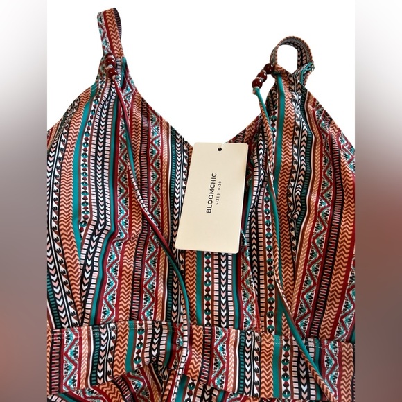 Bloom Chic Plus Size Bandana Striped Print Adjustable Straps Swim Dress 22-24W. - Picture 5 of 13